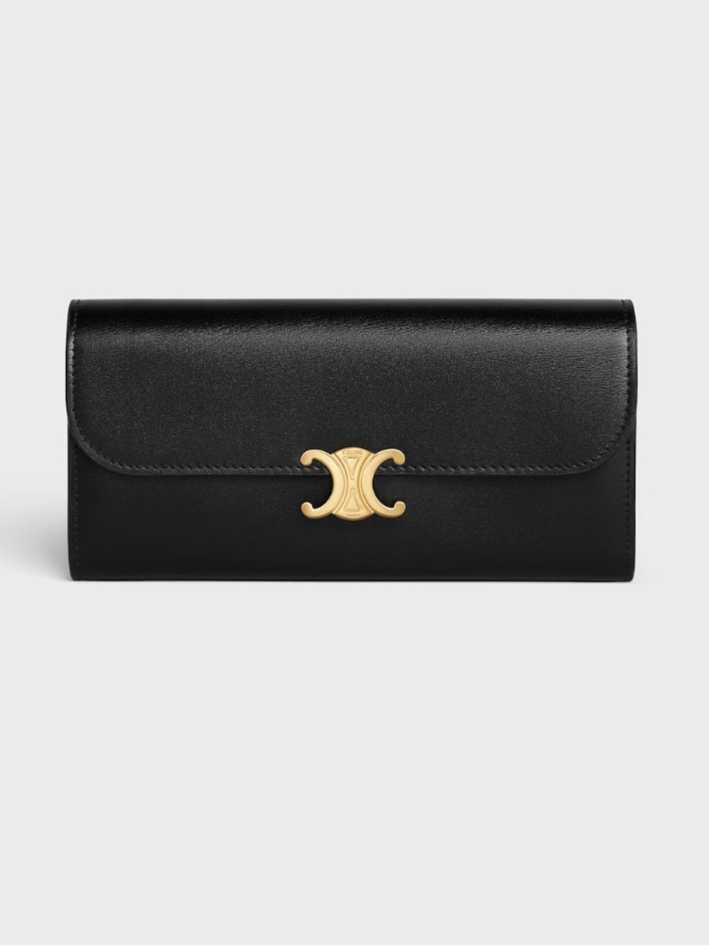 Celine Large Triomphe Wallet in Shiny Calfskin with Gold Hardware